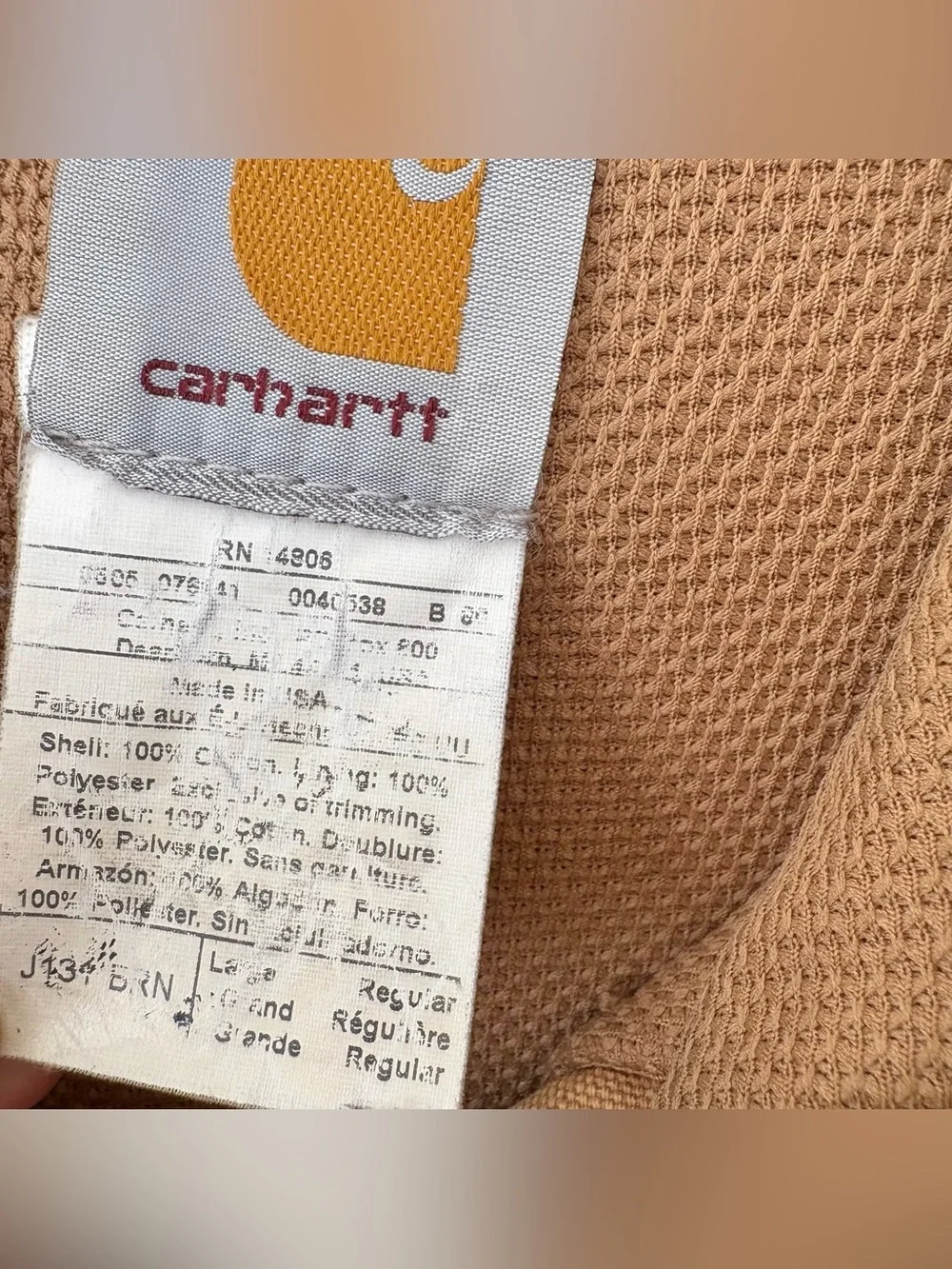 Vintage Carhartt Tan Duck Thrashed Faded Workwear Hooded Jacket Made in USA